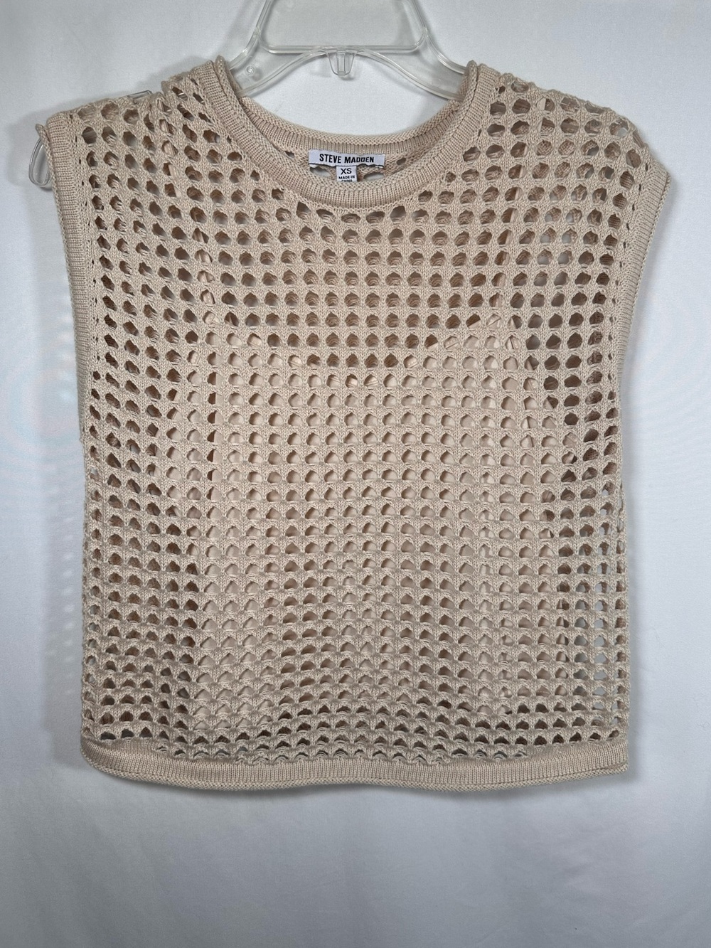 Steve Madden Beige Open Knit Crochet Lined Tank Top Sweater XS